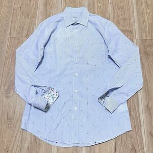 ★送料360円★美品 Paul Smith ポールスミス 長袖シャツ 綿100% コットン メンズ サイズXL 花柄裏地 ドット ストライプ カッター 青 R-6045