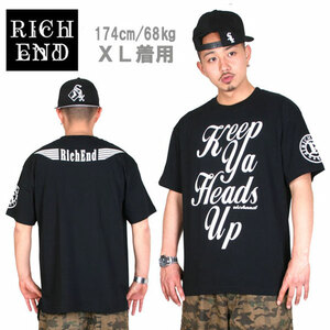 RICHEND/リッチエンド Ｔシャツ 【HEADS UP】 ブラック×ホワイト (Sサイズ） 〔 アメージング 服 〕