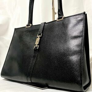 1円 美品●GUCCI グッチ ジャッキー A4◎ トートバッグ ショルダー ハンド メンズ レディース カーフ レザー 大容量 ブラック 黒 肩掛け