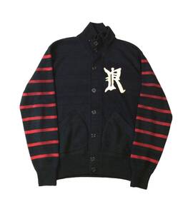 POLO RALPH LAUREN ラルフローレン 1932 ニット セーター カーディガン メリノウール/コットン ブラック/レッド ボーダー メンズ L (ma)