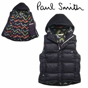 新品同様 最高級 肉厚極暖 Paul Smith 裏地 総柄 撥水防風 ナイロン ダウンベスト パーカー ジャケット メンズL ポールスミス 2410312