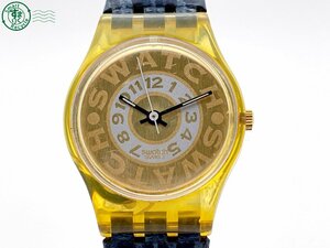 2406601342　＃ Swatch スウォッチ クォーツ QZ 3針 アナログ 腕時計 ゴールド文字盤 純正ベルト スケルトン ヴィンテージ