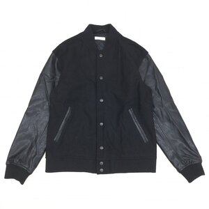 ●美品 B&Y UNITED ARROWS ユナイテッドアローズ 定価15,400円 メルトンウール エコレザー 袖革スタジャン M 黒 ブラック 中綿入り メンズ