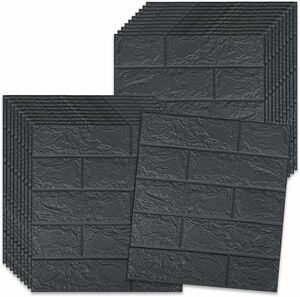 黒 Nicheez 3D パネル シール 壁紙 リメイク レンガ調 立体 リメイクシート DIY 20枚セット (黒) [並行輸入