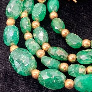 ☆1円〜スタート!!K14!!［エメラルドネックレス］j 約11.4g 約43.5cm アクセサリー 飾り珠 グリーン ジュエリー emerald CB3/EA1 C810