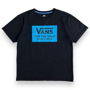 VANS バンズ 半袖 ラバー プリント ロゴ コットン Tシャツ S/S 丸首 トップス カットソー サーフ スケート 古着 L ブラック 黒