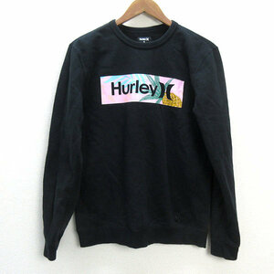 s■ハーレー/Hurley ロゴプリント 裏起毛 スウェット トレーナー【S】黒/MENS/25【中古】