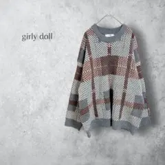 【girly doll ガーリードール】　総柄　ニット　ゆったり　アクリル100