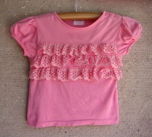 Shirley Temple シャーリーテンプル　Tシャツ ピンク　三段のレースフリル