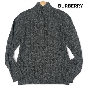 美麗品◎カシミア100%!! Mサイズ バーバリー【ふわりとした肌触り】BURBERRY カシミア ハイネック ニット セーター グレー 秋冬◎メンズ