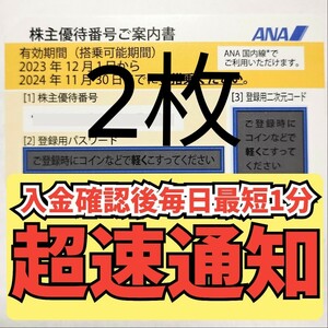 ANA 株主優待券 株主割引券 番号通知 コード通知　迅速対応 匿名取引 2024年11月30日 2枚セット　全日空