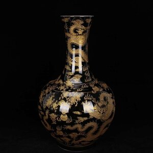 烏金龍紋賞瓶 景徳鎮 陶磁器 装飾品 現代工芸品美術品 置物