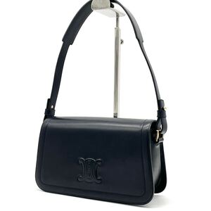 極美品 CELINE セリーヌ トリオンフ カーフレザー ショルダーバッグ フラップ ワンショルダー ブラック ヴィンテージ