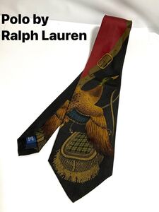 Polo by Ralph Lauren ポロ ラルフローレン ウール ネクタイ ブラック×エンジ系　鳥 絵柄　送料185円（追跡付）〜　ブランドネクタイ