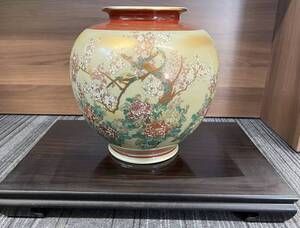 九谷 陶勝 菊 梅 壺 花鳥図 花瓶 花器 インテリア 青磁 陶器 九谷焼 保管品 注目99円スタート