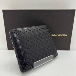 【美品】BOTTEGA VENETA ボッテガヴェネタ イントレチャート 二つ折り財布 コンパクト財布 小銭入れ付き 小銭 ダークブラウン 濃茶 メンズ