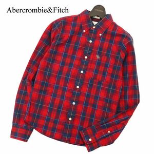 Abercrombie&Fitch アバクロンビー＆フィッチ 通年 トナカイ刺繍★ 長袖 ボタンダウン チェック シャツ Sz.S　メンズ 赤　C3T07656_9#C