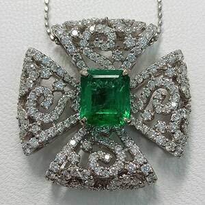 豪華！！ エメラルド 2.16ct　ダイヤモンド 2.63ct　ネックレス　K18　約45cm　10.2g　新品仕上げ加工済♪