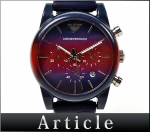 178938◇ 動作確認済 Emporio Armani エンポリオアルマーニ メンズウォッチ 腕時計 クロノグラフ クォーツ AR-1061 SS ラバー/ D