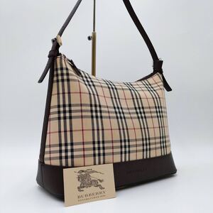 【1円 極美品】バーバリー Burberry ショルダーバッグ ハンドバッグ ワンショルダー ノバチェック ブラウン キャンバス レザー レディース