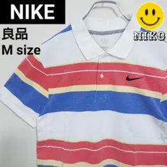 【良品】ナイキ NIKE メンズ 鹿の子 半袖 ボーダーポロシャツ 白 M