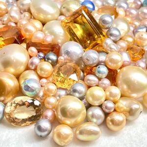 1円〜!!大量!!●天然シトリン・パールおまとめ752.5ct●j 約150.5g citrine pearl 真珠 ゴールデン アコヤ ベビーパール 淡水 南洋 w4N6