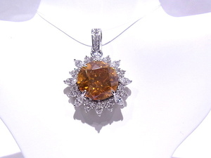 Pt900 プラチナ ペンダント 天然スファレライト 15.5ct ミニ鑑別書付き ダイヤモンド 2.21ct 【中古】【程度A】【ノーブランド】