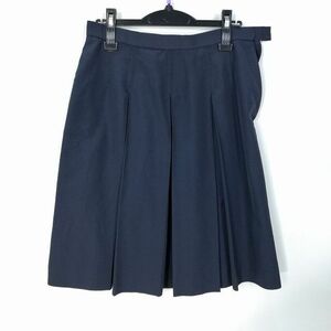 1円 スクールスカート 大きいサイズ 夏物 w75-丈59 紺 中学 高校 プリーツ 学生服 制服 女子 中古 HK9407