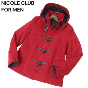 NICOLE CLUB FOR MEN ニコルクラブ フォーメン 秋冬★ ウール ツイード ダッフルコート Sz.48 メンズ 赤　C4T10148_B#N