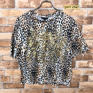 TOPSHOP トップショップ レディース ヒョウ柄 半袖Tシャツ 36 ベージュ白黒