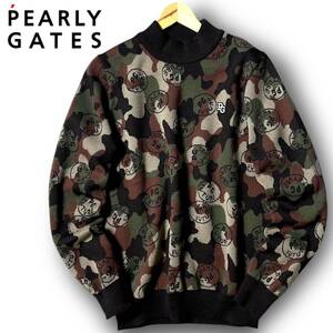 新品 PEARLY GATES パーリーゲイツ 定価3.6万 日本製 ウールジャガード PG FUTURE総柄 カモフラ 長袖 ニット セーター 4 M 秋冬 ◆B4167