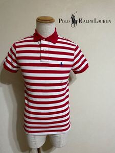 【新品】 Polo Ralph Lauren ポロ ラルフローレン ボーダー 鹿の子 ポロシャツ カスタムフィット トップス サイズ XS 半袖 赤 白 165/88A