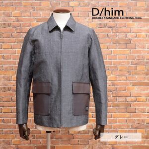 1円/秋冬/D/him/44サイズ/ブルゾン ウール ヘンプ混キャンバス 無地 ミニマル シンプル スイングトップ 新品/グレー/jc256/