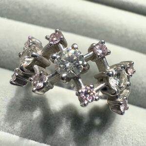 Pt900 天然ピンクダイヤモンド 計0.712ct リング プラチナ ナチュラルカラー 無色透明 pink diamond カラーダイヤモンド