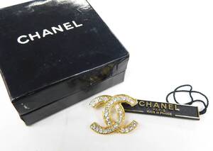 CHANEL シャネル ▲ ココマーク ラインストーン ブローチ 良品 GP ゴールドカラー Vintage 箱あり