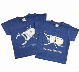 [江戸てん]再値下げ 子供Tシャツ2枚セット 80サイズ かぶとむし くわがた抜染 綿100％　キッズ インディゴ