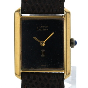 【ジャンク】カルティエ CARTIER マストタンク 手巻き式 ブラック 2針式 メンズ 腕時計【xx】【中古】4000019801700383