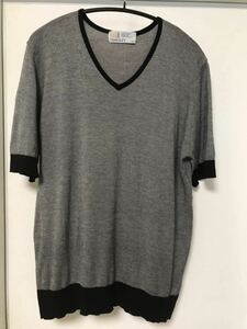 ◆【人気】JOHN SMEDLEY ジョンスメドレー / シーアイランドコットン 30ゲージリンガーVネックニットT シャツBLACK×MIX GLAY Msize