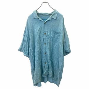 Tommy bahama 半袖シャツ アロハシャツ XL サイズ トミーバハマ ライトブルー シルク 胸ポケット 古着卸 アメリカ仕入 t2406-3477