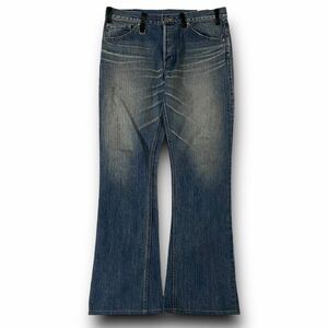 極美品 XL位★BACK BONE バックボーン ディアスキン 鹿革 フレア デニムパンツ ジーパン インディゴ Flare Denim Pants jeans archive W34