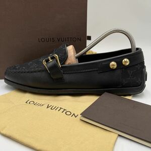 1円 【極上品】 LOUIS VUITTON ルイヴィトン 【王者の風格】 モノグラム ドライビングシューズ 靴 キャンバス レザー ブラック 黒 38 24.5