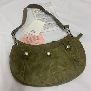 LONGCHAMP スエードショルダーバッグ オリーブグリーン カーキ