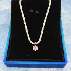 353Nb【オシャレ】ピンク　ダイヤ　ネックレス　シルバーチェーン　CZ