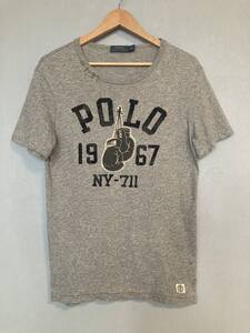 ★POLO RALPH LAUREN ポロ ラルフローレン ビンテージ加工 半袖 Tシャツ M ボクシング グローブ PRL ヘザーグレー ステンシル