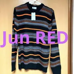 #ＪU N REDストライプニット Lサイズ 黒・オレンジ・グレー