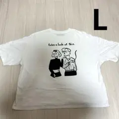 【kutir】 レトロイラスト ロゴTシャツ　Lサイズ