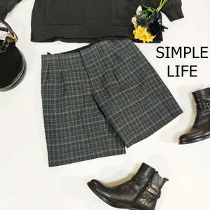 SIMPLE LIFE シンプルライフ ショートパンツ ハーフパンツ サイズ9 M グレー ブルー チェック ひざ上丈 シンプル 半ズボン 3255