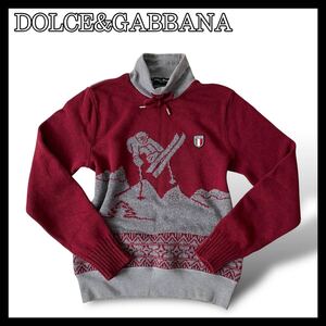 DOLCE&GABBANA ドルチェ＆ガッバーナ ニット セーター タートルネック 総柄 黒タグ ウール 素材翔　胸ロゴ グレー 灰色 d164