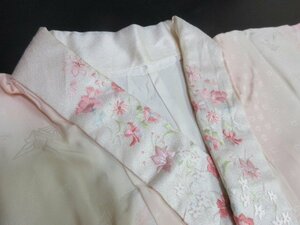 1円 良品 正絹 長襦袢 縮緬 式典 和装 和服 暈し グラデーション 刺繍半衿 折鶴 花柄 おしゃれ 袷 身丈114cm 裄63cm【夢職】★★★