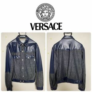 Gianni Versace ジャンニ ヴェルサーチ Gジャン ジャケット デニム レザー メデューサ S ハイブリッド